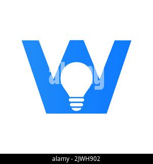 Buchstabe W Electric Logo kombinieren mit Elektrisches Glühbirnen Symbol Vektor-Vorlage. Symbol Für Das Logo Der Glühlampe Stock Vektor