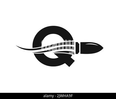 Anfangsbuchstabe Q Shooting Bullet Logo mit Concept Weapon for Safety and Protection Symbol Stock Vektor