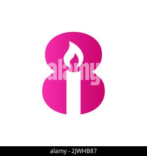 Brief 8 Kerze Logo Design für Event, Feier und Party Symbol Vektor Stock Vektor