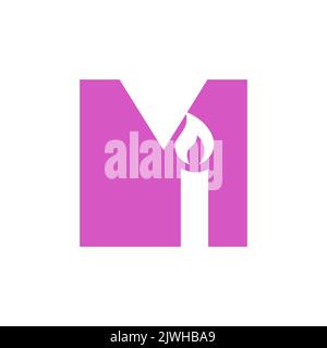 Buchstabe M Kerze Logo Design für Veranstaltung, Feier und Party Symbol Vektor Stock Vektor