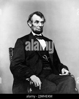 Ein Porträt von Abraham Lincoln. Das Foto wurde 1864 gemacht, als er 55 Jahre alt war. Stockfoto