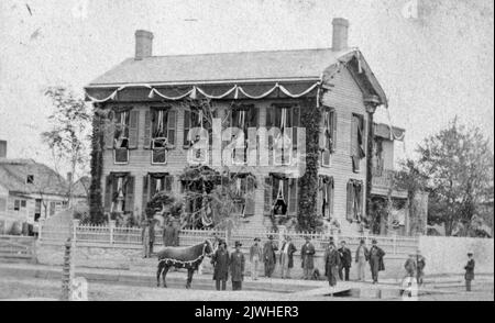 Lincolns Haus stürmt mit seinem Pferd 'Old Robin' vor sich, Springfield, Illinois, 1865 Stockfoto