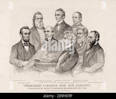 Präsident Lincoln und sein Kabinett- im rat, 22. 1862. September. Annahme der Emanzipationsproklamation, ausgestellt am 1. 1863. Januar Stockfoto
