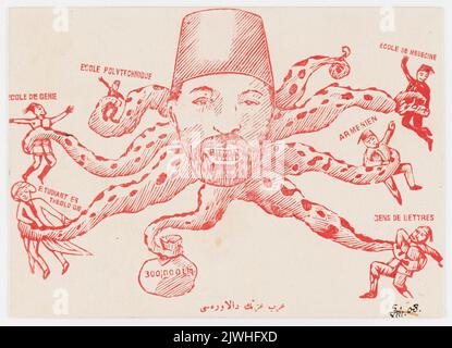 Flieger mit Karikatur von Izzet Pasha. Unbekannt, Grafiker Stockfoto