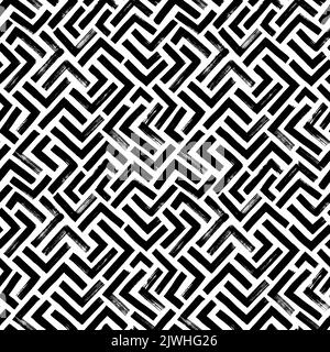 Schwarzes Labyrinth nahtloses Muster mit dreieckigen Linien. Stock Vektor