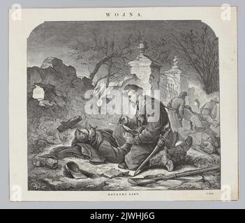 Reproduktion der Zeichnung: Juliusz Kossak (1824-1899), Krieg. Der letzte Brief; aus: 'Kłosy' 1871, 1, 97. Juliusz Kossak (1824-1899), Zeichner, Karikaturist, Szymborski, Franciszek (?-1872), Kupferstecher, Kłosy (Warszawa ; czasopismo ; 1865-1890), Verleger Stockfoto