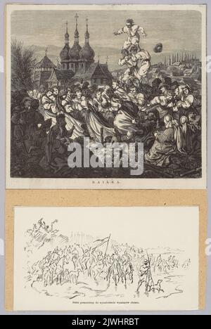 Reproduktion der Zeichnung: Juliusz Kossak (1824-1899), 1. Unterbekleidung 2. Hilfsskizze zur Bestimmung der Dimensionen eines Gemäldes; Auszüge aus einer Zeitschrift. Unbekannt, Fotograf, Juliusz Kossak (1824-1899), Zeichner, Zeichner, Zeichner, Tygodnik Ilustowany (Warszawa ; czasopismo ; 1859-1939), Verlag, Styfi, Jan (1839-1921), Holzfäller Stockfoto