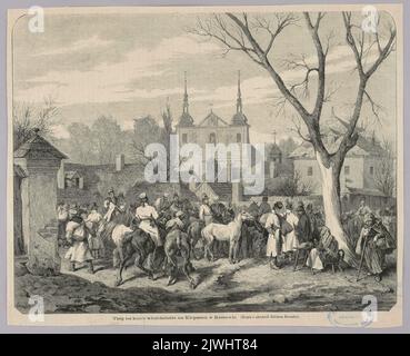 Reproduktion eines Gemäldes: Juliusz Kossak (1824-1899), Gutsbesitzer-Pferdemarkt im Kreis Kleparz in Krakau; Auszug aus einer Zeitschrift. Unbekannt, Zeichner, Karikaturist, Gorazdowski, Edward (1843-1901), Kupferstecher, Tygodnik Ilustowany (Warszawa ; czasopismo ; 1859-1939), Verleger Stockfoto