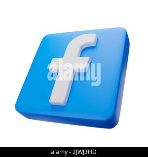 Phitsanulok, Thailand - 06. SEPTEMBER 2022: Facebook 3D quadratisches Symbol auf isoliertem weißem Hintergrund. Eingebettete Beschneidungspfade . 3D Rendering . Stockfoto