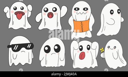 Packung Halloween Geister in verschiedenen gruseligen Posen Stock Vektor