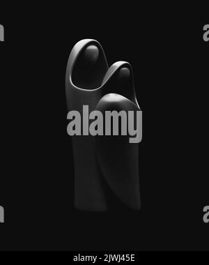 Eine abstrakte stilisierte Holzschnitzerei, die eine christliche weihnachtskrippe mit maria, josef und dem Jesuskind darstellt - 3D Render Stockfoto