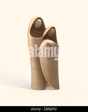 Eine abstrakte stilisierte Holzschnitzerei, die eine christliche weihnachtskrippe mit maria, josef und dem Jesuskind darstellt - 3D Render Stockfoto