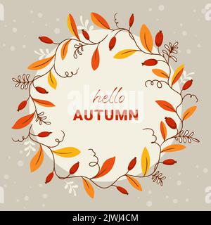 Text hallo Herbstkranz aus Herbstblättern und Beeren Stock Vektor