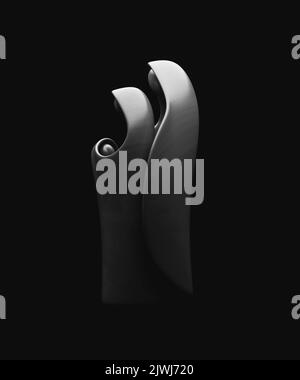 Eine abstrakte stilisierte Holzschnitzerei, die eine christliche weihnachtskrippe mit maria, josef und dem Jesuskind darstellt - 3D Render Stockfoto