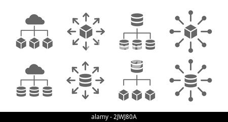 Eine Reihe von Vektorsymbolen zum Speichern von Daten. Flacher Style. Stock Vektor
