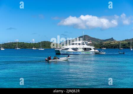 Mit der Yasawa Flyer Fähre können Passagiere im Nanuya Island Resort abgesetzt werden. Fidschi Stockfoto