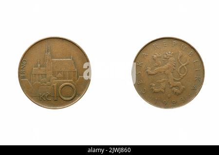 Ten Koruna Münze, Vorder- und Rückseite, Ceska republic, verkupferter Stahl Stockfoto