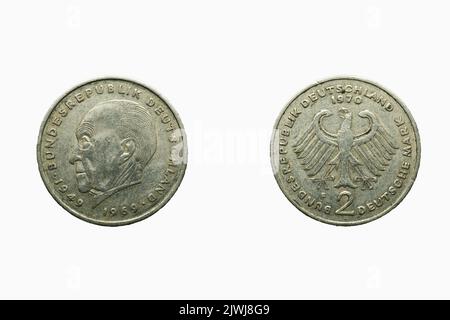 Bundesrepublik Deutschland, 2 Deutsche Mark Konrad Adenauer, Jahrgang 1969-1987 Stockfoto