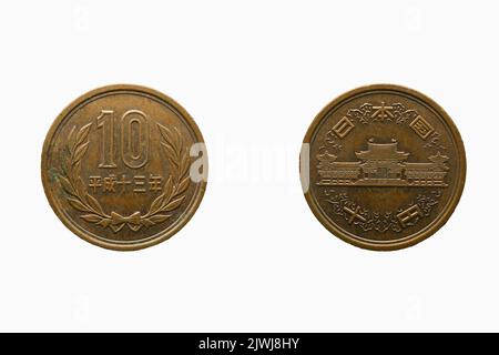 Japan 10 Yen - Heisei Münze Vorder- und Rückseite Stockfoto