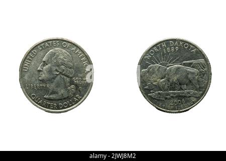 2006 United States Quarter Dollar Washington North Dakota, Front und. Back Stockfoto