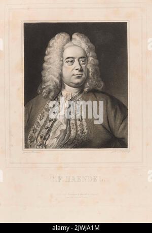 Porträt von George Frideric Händel. Sichling, Lazarus Gottlieb (1812-1863), Grafiker, Breitkopf & Härtel (Lipsk ; wydawnictwo ; 1818-1945), Verlag, Hudson, Thomas (1701-1779), Maler, Zehl, Theodor Junior (Lipsk ; drukarnia ; fl. Ca 1870-1918), Drucker Stockfoto