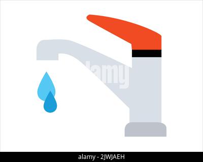Farbiger Wasserhahn mit Tropfen. Flaches Design. Vektorgrafik Stock Vektor