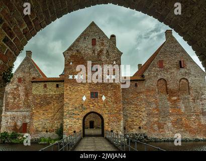 Die Burg Spøttrup, die 1520 auf Geheiß des Bischofs von Viborg erbaut wurde, ist eine Festung in Dänemark. Skive, Zentraljütland, Dänemark, Europa Stockfoto