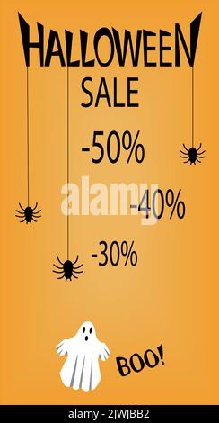 Vertikales Halloween-Banner. Für Postkarten, für Flyer, für Werbung, das Konzept des Verkaufs in Geschäften für Halloween. Stock Vektor