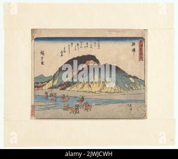 Okitsu, rycina z cylu Pięćdziesiąt trzy stacje na gościńcu Tokaido (Tokaido gojusan tsugi), tzw. Kyoka Tokaido. Utagawa, Hiroshige I (1797-1858), Grafiker Stockfoto