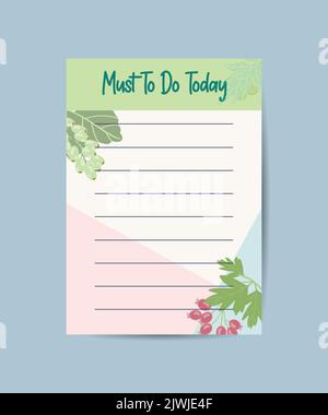 Planner Vorlage tägliche Checkliste Entwerfen Deckblatt Vorlage Stock Vektor