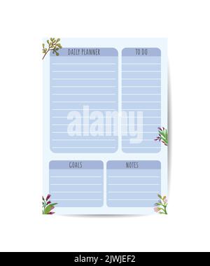 Daily Planner Template Organizer und Schedule with Place for Notes Goals and To Do List Template Design Stock Vektor