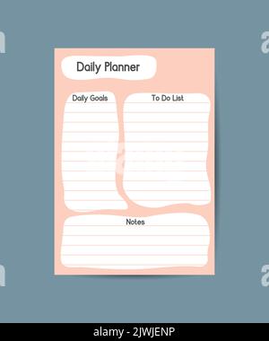 Daily Planner Vorlage Minimalistische Planer mit klaren und einfachen Sprechblasen Stil druckbare To-Do-Liste. Stock Vektor