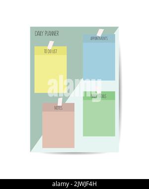 Daily Planner Template Organizer und Schedule with Place for Notes Goals and To Do List Template Design Stock Vektor