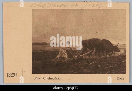 Reproduktion eines Gemäldes: Chełmoński, Józef (1849-1914), Pflügen; Auszug aus einer Zeitschrift. Unbekannt, Verleger Stockfoto