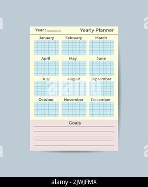 Jährliche Planer Vorlage. Minimalistische Planer Business Organizer Seite Stock Vektor