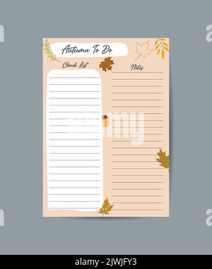 To do Planner template Daily Check list gemütliche Herbststimmung Herbst trendige Organizer-Elemente Stock Vektor