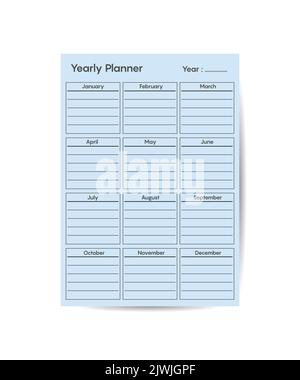 Jahresplaner Vorlage Minimalist Planer Business Organizer Seite Vektor-Design Stock Vektor