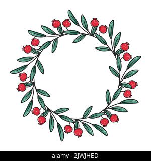 Schöner Herbstkranz aus Blättern und Beeren. Vektorgrafik: Botanischer runder Rand. Natürlicher, runder leerer Rahmen für Einladung oder Postkarte. Gemütlich Stock Vektor