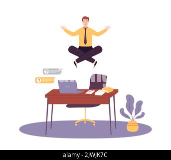 Büro Yoga am Arbeitsplatz, Meditation und Konzentration Stock Vektor