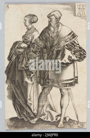 Tanzendes Paar, aus dem großen Zyklus Hochzeitstänzer. Aldegrever, Heinrich (1502-1555/1561), Grafiker Stockfoto