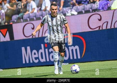Florenz, Italien. 03. September 2022. Kostic in Aktion während ACF Fiorentina gegen Juventus FC, italienische Fußballserie A Spiel in Florenz, Italien, September 03 2022 Quelle: Independent Photo Agency/Alamy Live News Stockfoto