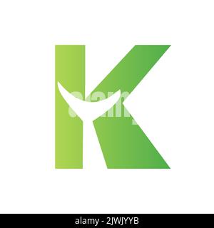 Vektor-Vorlage für das Logo des „K Whale Tail“-Buchstabens. Whale Tail Konzept Auf Meerwasser Element Stock Vektor