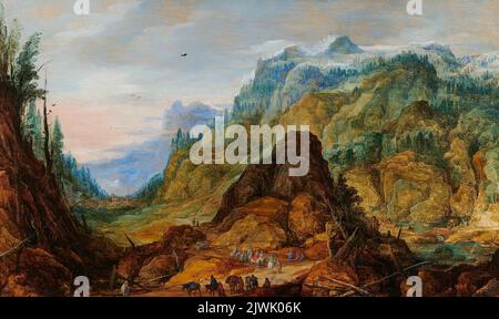 Berglandschaft mit Wohnwagen. Momper, Joos de, II (1564-1635), Maler Stockfoto