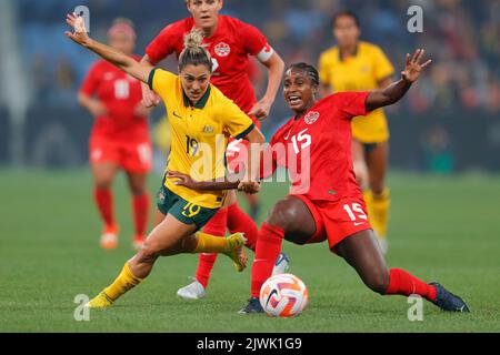 Sydney, Australien. 06.. September 2022. Während des Freundschaftsspiel der Frauen zwischen CommBank Matildas (Australia Women) und Canada Women im Allianz Stadium, Sydney, Australien am 6. September 2022. Foto von Peter Dovgan. Nur zur redaktionellen Verwendung, Lizenz für kommerzielle Nutzung erforderlich. Keine Verwendung bei Wetten, Spielen oder Veröffentlichungen einzelner Clubs/Vereine/Spieler. Kredit: UK Sports Pics Ltd/Alamy Live Nachrichten Stockfoto