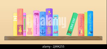 Bücherregal und Buchillustration Design mit Kinderbüchern Vektor-Design Stock Vektor