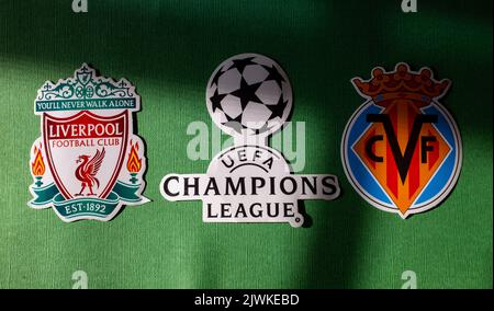 18. April 2022, Paris, Frankreich. Der Fußballverein der UEFA Champions League steht für den FC Liverpool und den FC Villarreal. Stockfoto