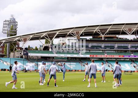 England Spieler während der Nets Session im Kia Oval, London. Bilddatum: Dienstag, 6. September 2022. Stockfoto