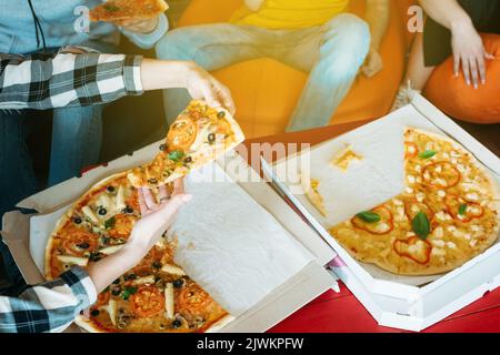 Pizza Business Team Mittagessen ungesunde köstliche Mahlzeit Stockfoto