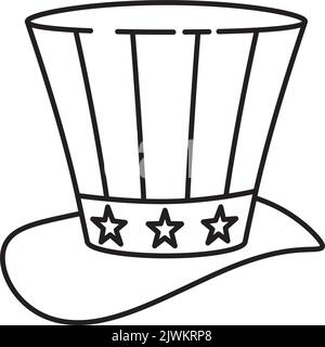 Hoher Hut mit Sternen und Streifen Dekor Linie Symbol Vektor Illustration für Onkel Sam Tag am 13. September Stock Vektor