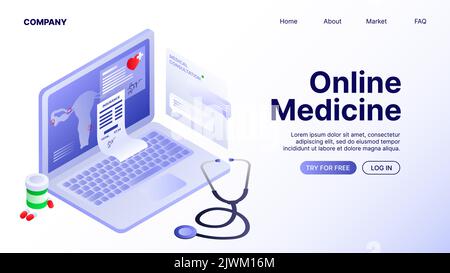 Horizontales Webbanner Für Online-Medizin. Vorlage Für Landing Page. Vektorgrafik Stock Vektor